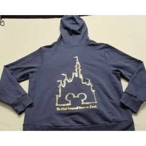 Walt Disney World women blue full zip hoodie jacket metallic castle outline XL